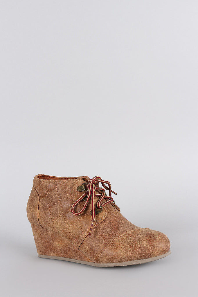 Bamboo Vegan Leather Patch Work Wedge Quilted Booties