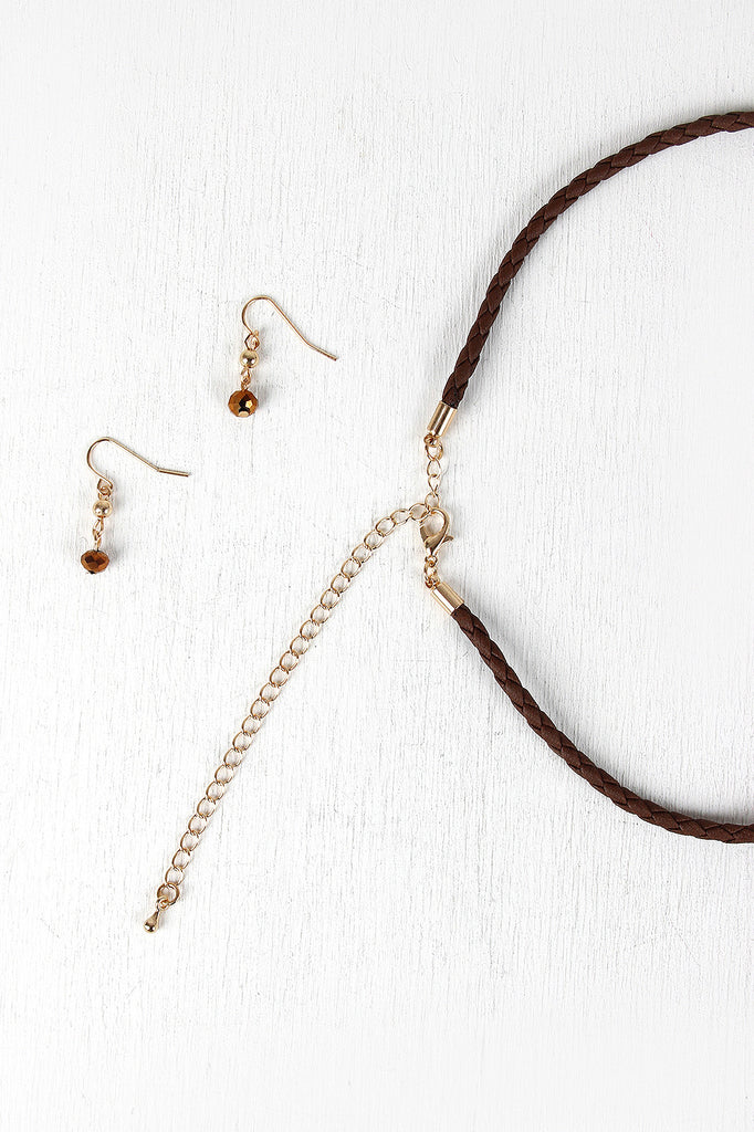 Braided Cube Beads Vegan Leather Necklace Set