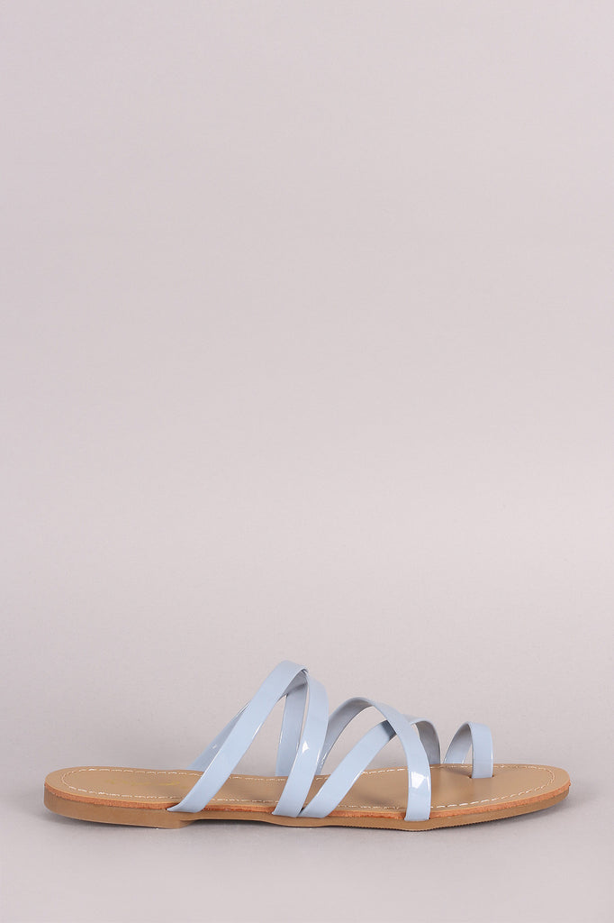 Qupid Patent Strappy Toe Ring Slide Sandal