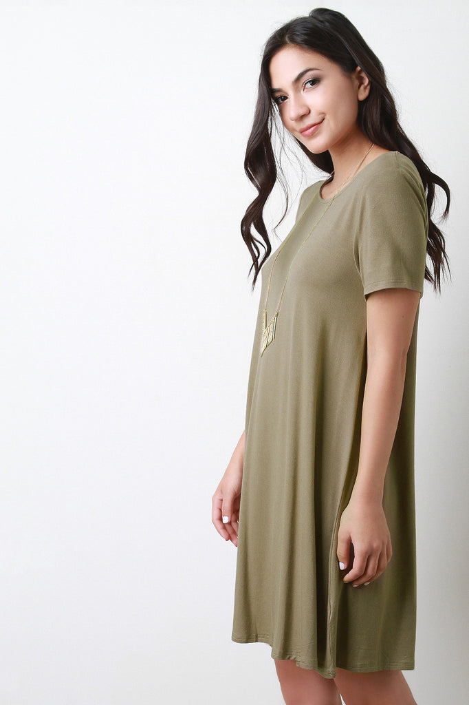 Lace Up Open Back Tee Shirt Dress