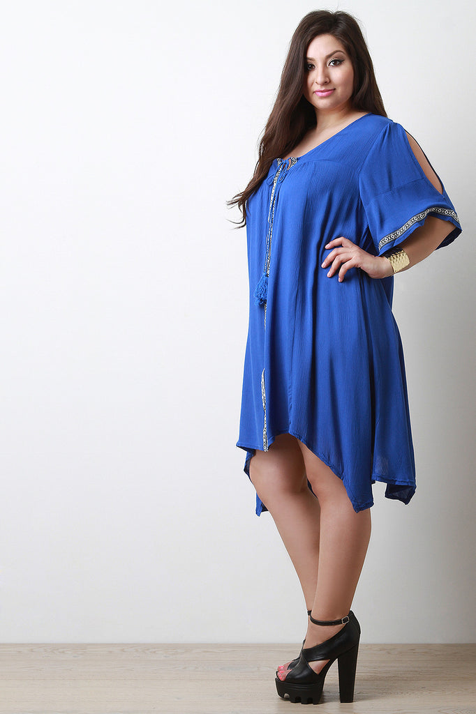 Embroidery Cold Shoulder Sharkbite Peasant Dress