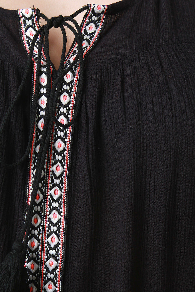 Embroidery Cold Shoulder Sharkbite Peasant Dress