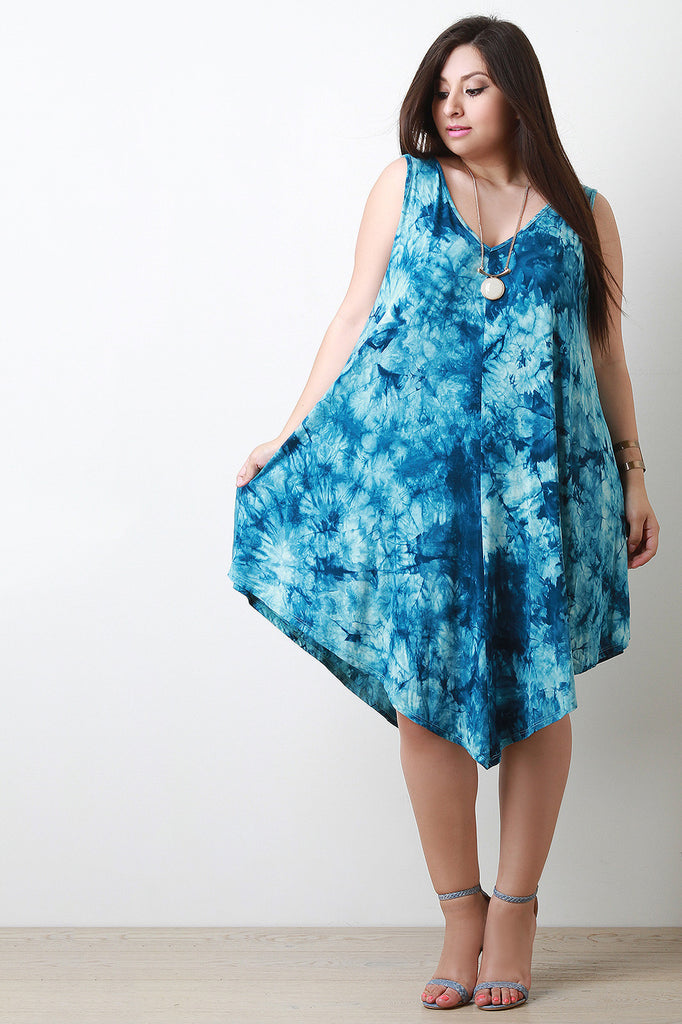 Deep V Tie Dye Print Asymmetrical Dress