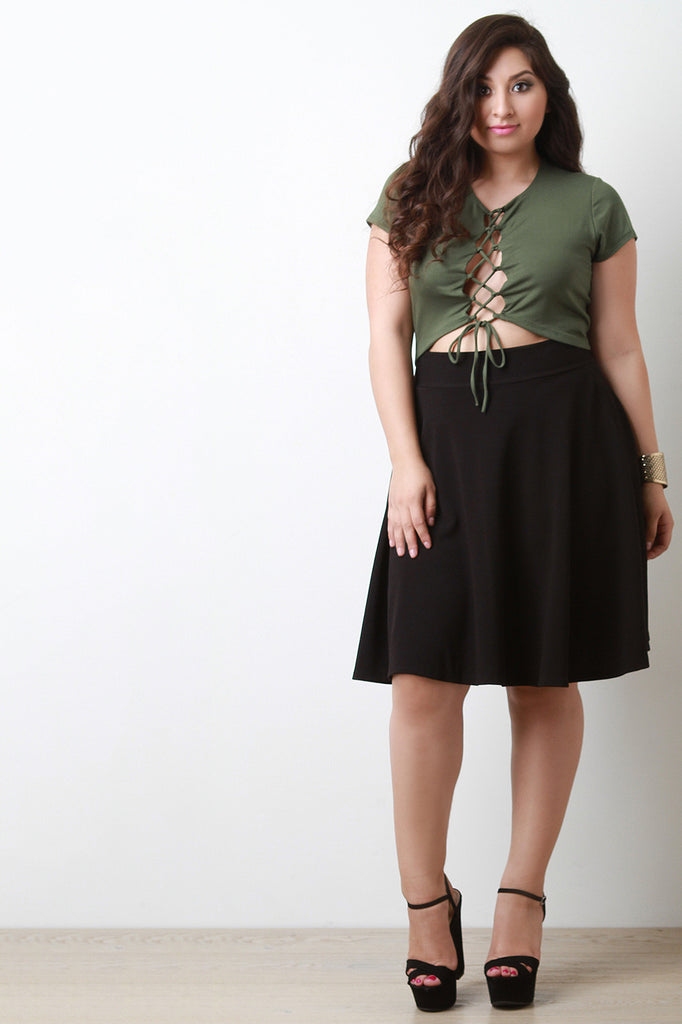 Lace Up Short Sleeve Crop Top