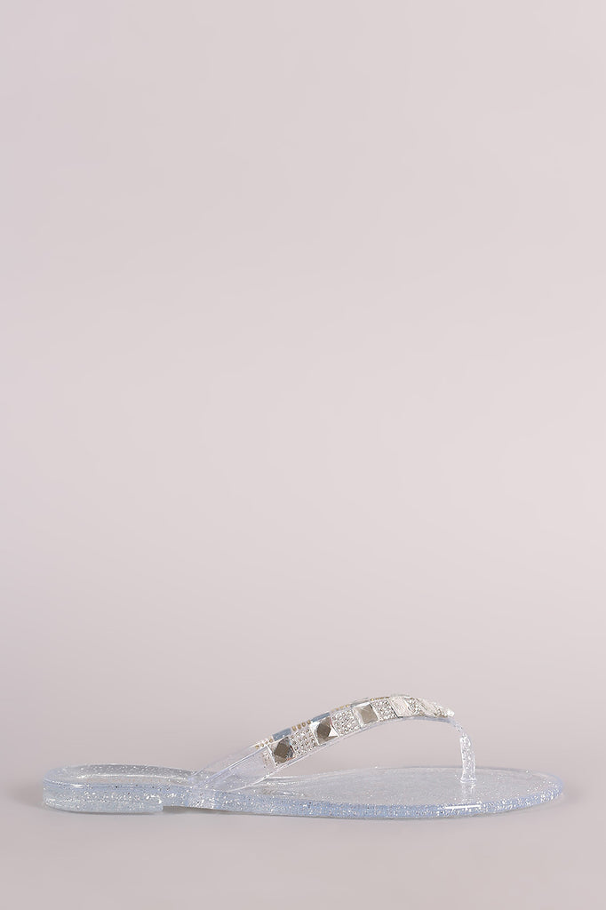 Wild Diva Lounge Rhinestone Jelly Thong Flat Sandal