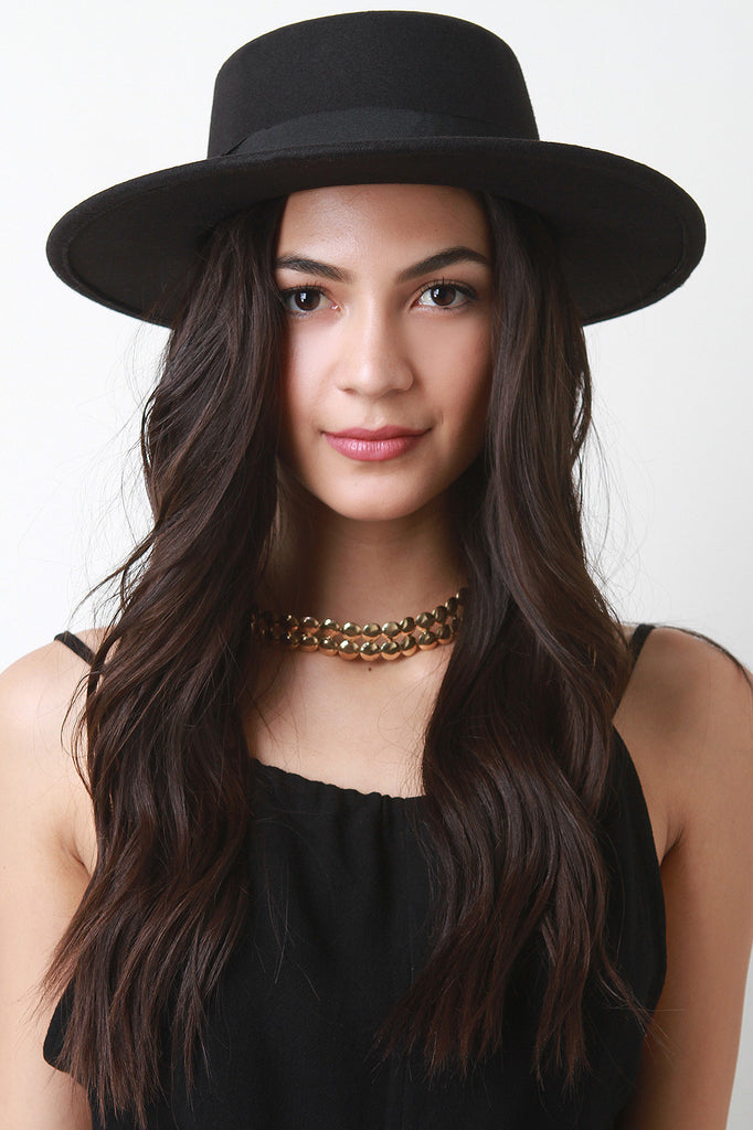 Ribbon Felt Boater Hat