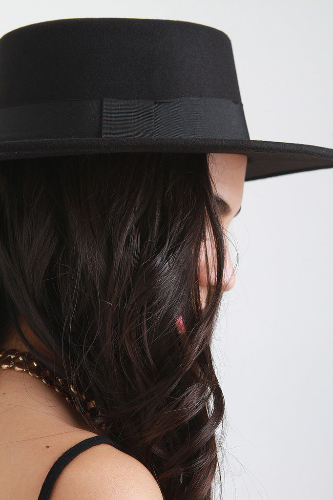 Ribbon Felt Boater Hat