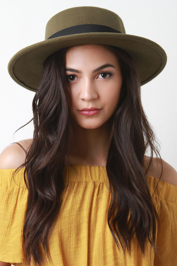 Ribbon Felt Boater Hat