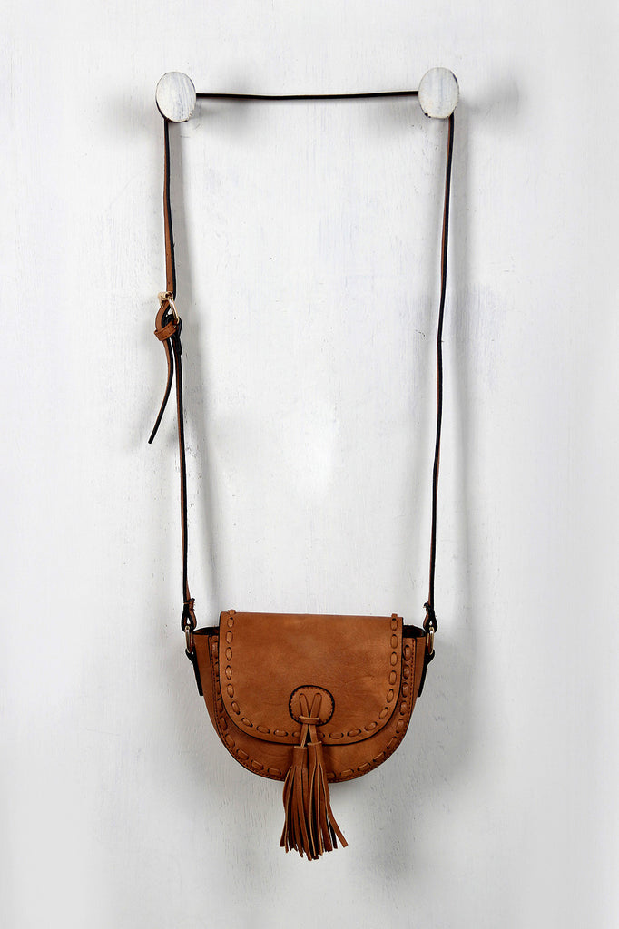 Vegan Leather Stitch Tassel Mini Bag