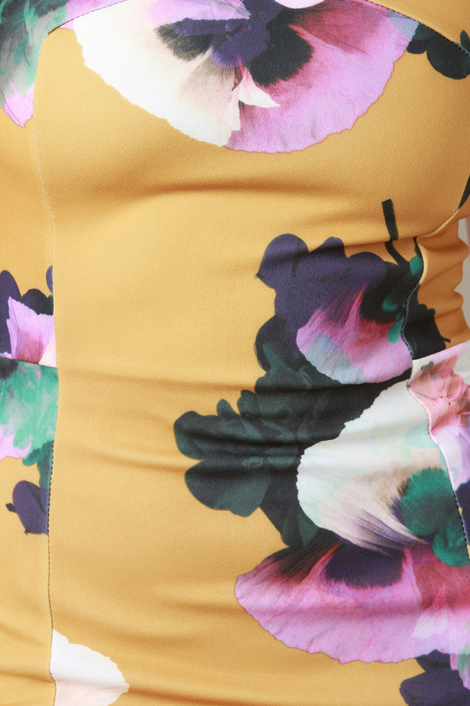 Floral Print Sweetheart Bodycon Midi Dress