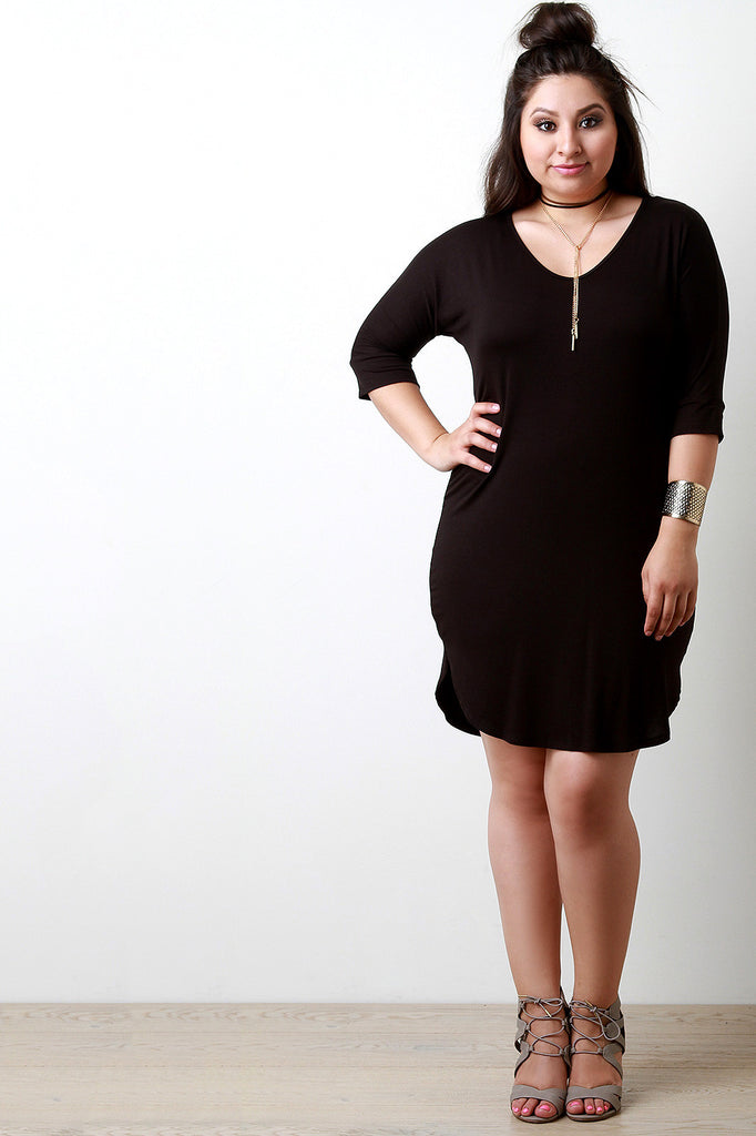 Solid Dolman Sleeves Scoop Neck Dress