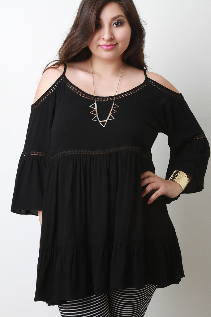 Cold Shoulder Bell Sleeve Babydoll Tier Top