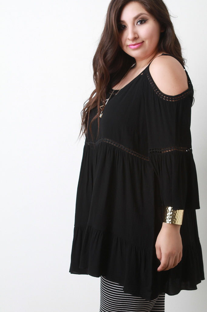 Cold Shoulder Bell Sleeve Babydoll Tier Top