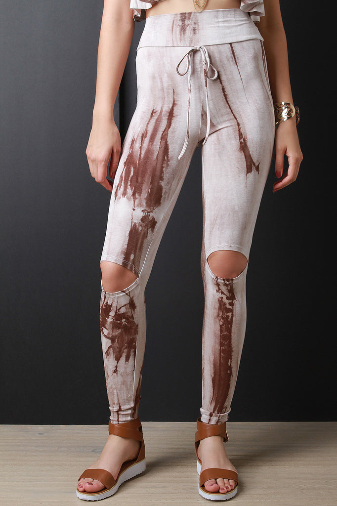 High Waist Tie Dye Knee Slit Leggings