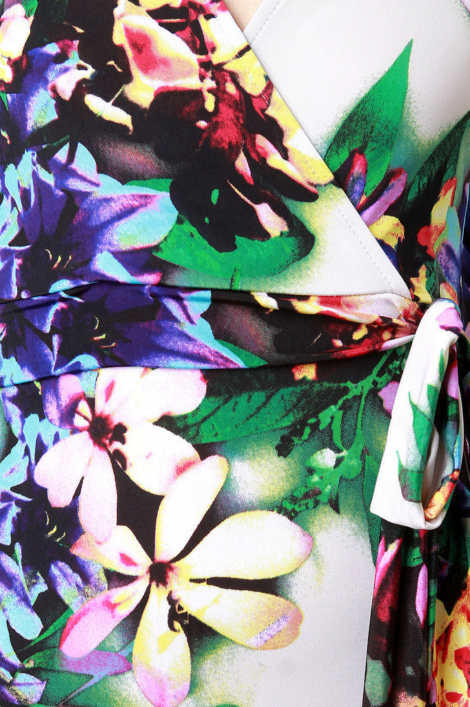 Floral Print Surplice Waist Sash Maxi Dress