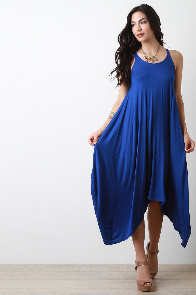 Sleeveless Jersey Trapezoid Midi Dress