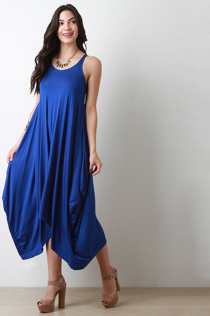 Sleeveless Jersey Trapezoid Midi Dress