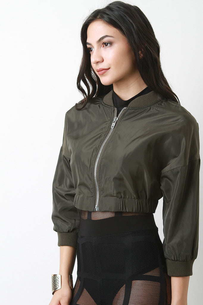 Zip-Up Crop Bomber Jacket