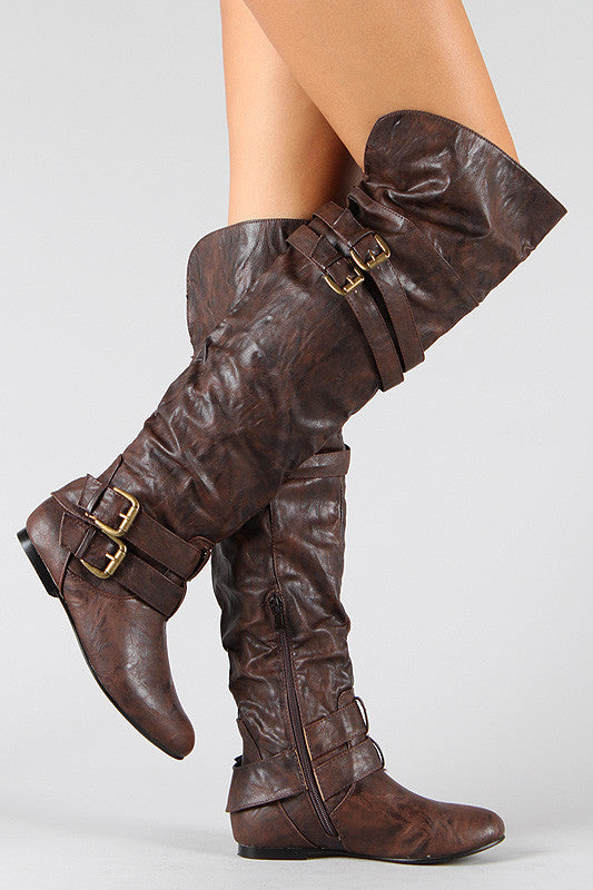 Buckle Slouchy Riding Over-The-Knee Boots