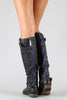 Breckelle Double Buckle Contrast Zipper Riding Knee High Boot