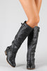 Breckelle Double Buckle Contrast Zipper Riding Knee High Boot