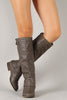 Breckelle Double Buckle Contrast Zipper Riding Knee High Boot