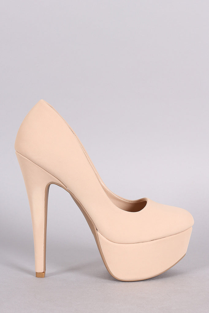 Qupid Nubuck Almond Toe Platform Pump