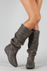 Slouchy Round Toe Knee High Flat Boot