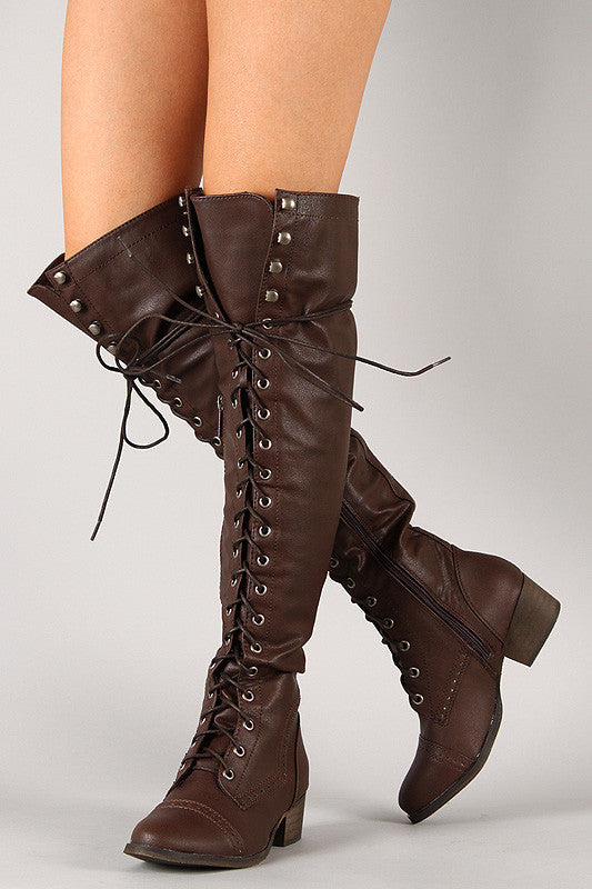 Breckelle Combat Lace Up Over-The-Knee Boots