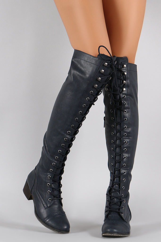 Breckelle Combat Lace Up Over-The-Knee Boots