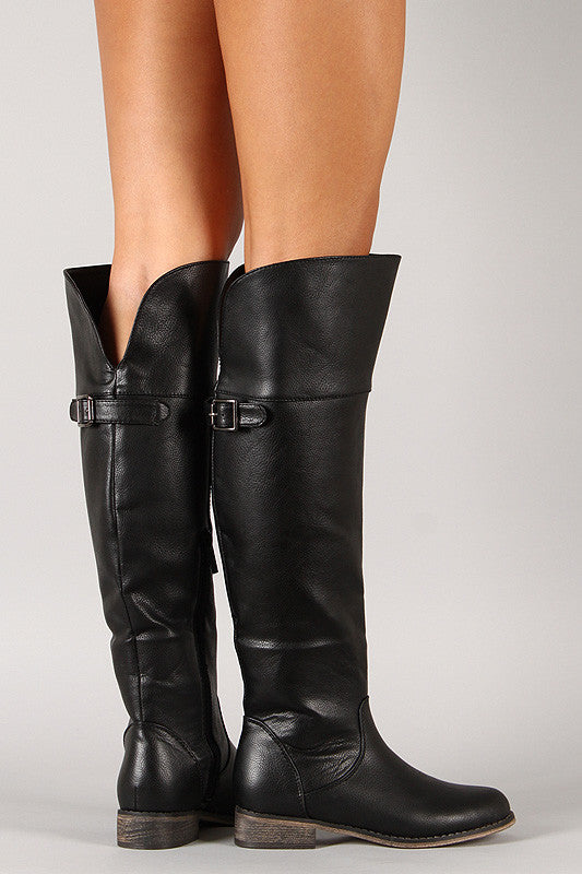 Buckle Round Toe Riding Knee High Boot