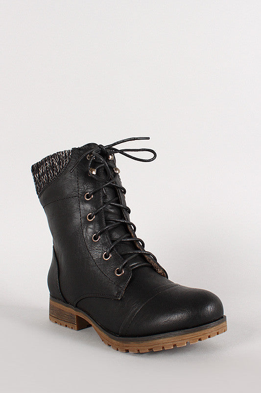 Sweater Collar Military Lace Up Boot