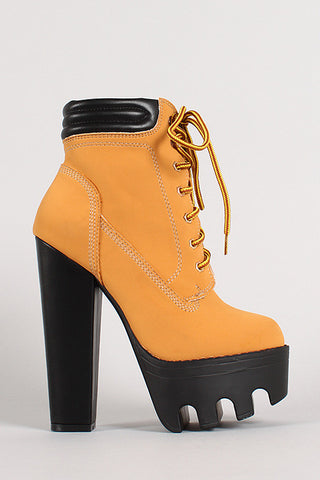 Two-Tone Snap Button Strap Chunky Heel Ankle Bootie