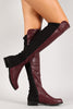 Bamboo Two Tone Round Toe Riding Thigh High Boot