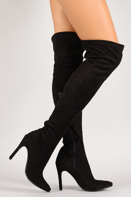 Faux Suede Stiletto Thigh High Boot