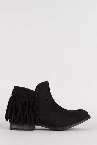 Two-Tone Snap Button Strap Chunky Heel Ankle Bootie