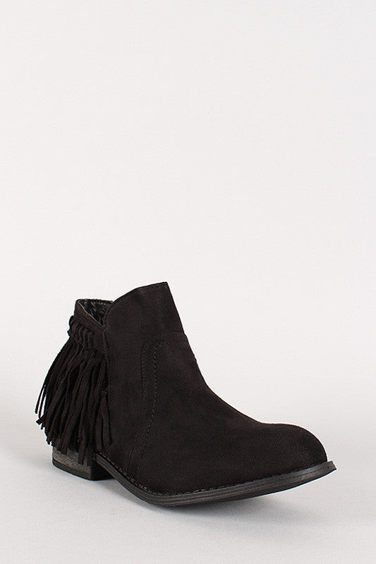 Suede Fringe Accent Ankle Booties