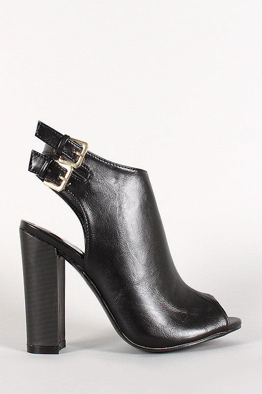 Liliana Double Buckle Peep Toe Mule Booties