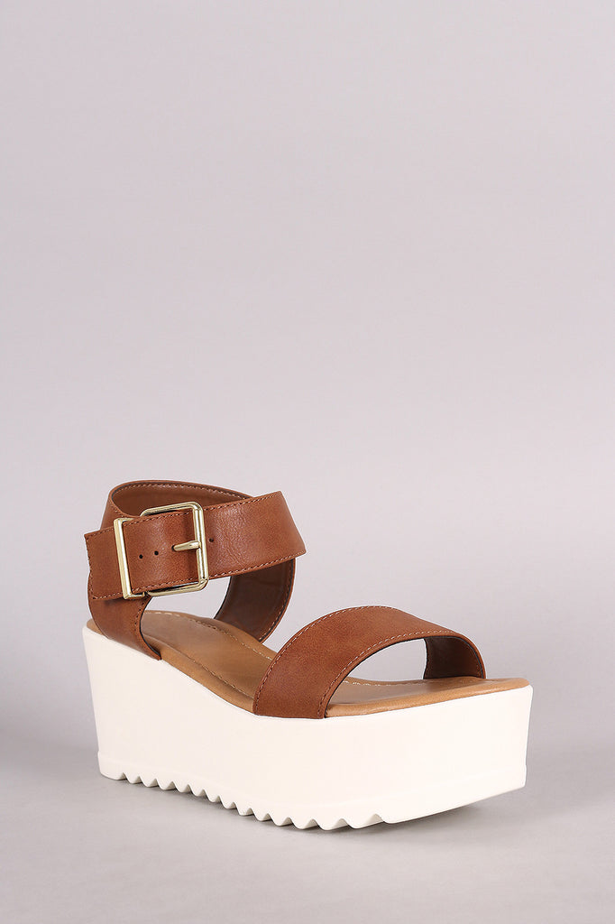 Soda Leatherette Open Toe Flatform Wedge Sandal