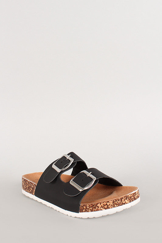 Wild Diva Double Buckle Slip On Footbed Sandal