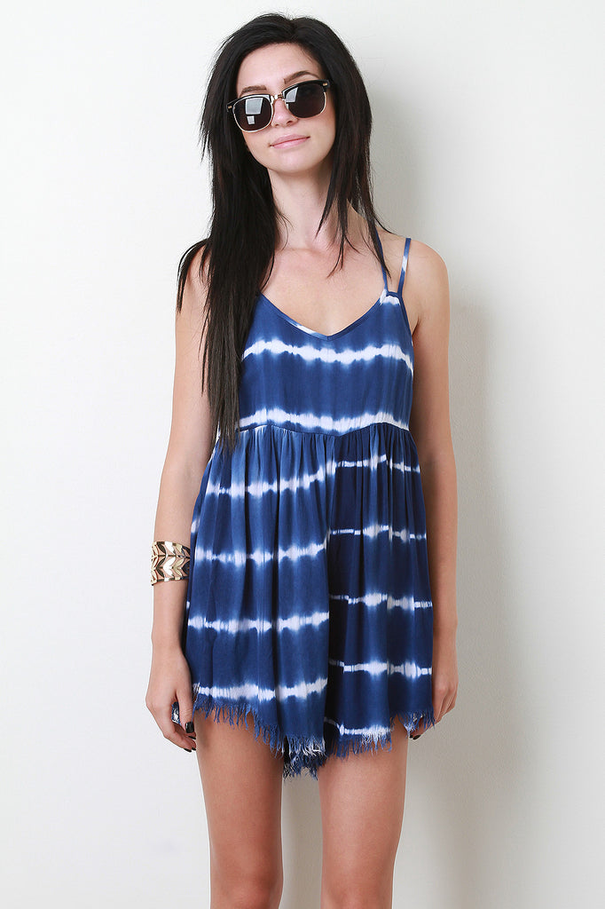 Fringe Hem Tie-Dye Romper