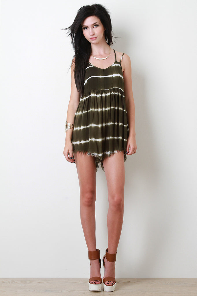 Fringe Hem Tie-Dye Romper