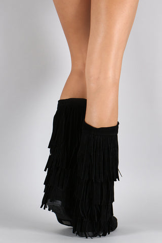 Mid Calf Suede Fringe Boot