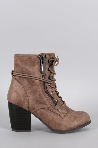 Two-Tone Snap Button Strap Chunky Heel Ankle Bootie