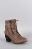 Qupid Oil Finish Suede Lace Up Bootie