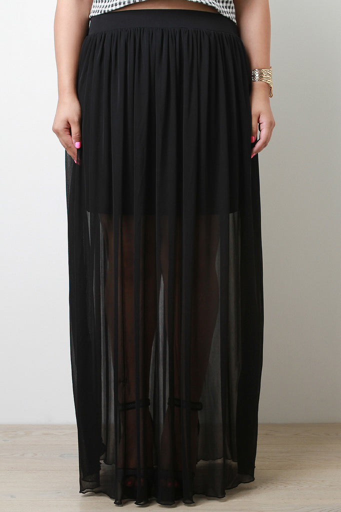 Goddess Semi-Sheer Mesh Overlay Maxi Skirt