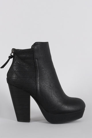 Two-Tone Snap Button Strap Chunky Heel Ankle Bootie