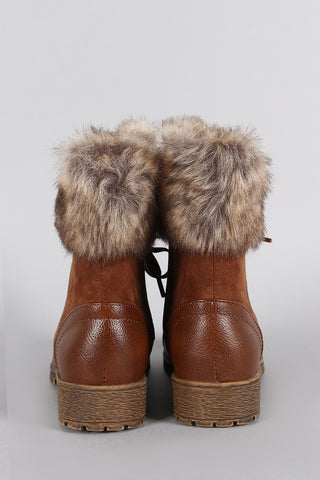 Bamboo Combat Faux Fur Ankle Cuff Lug Sole Booties