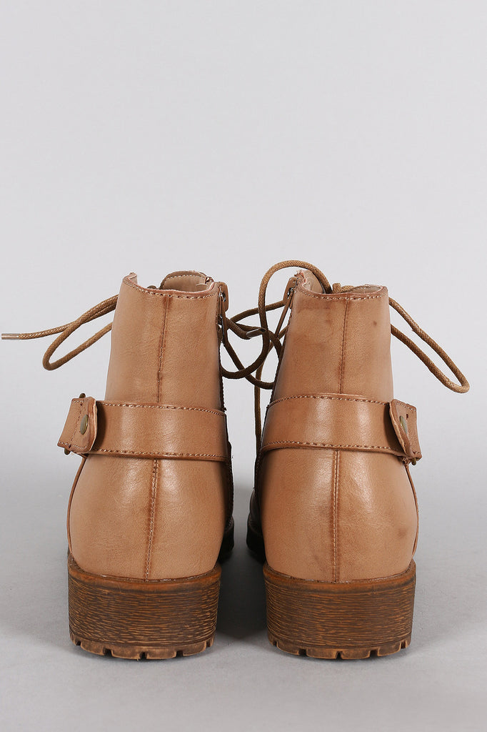 Bamboo Round Toe Combat Lace Up Flat Ankle Boots