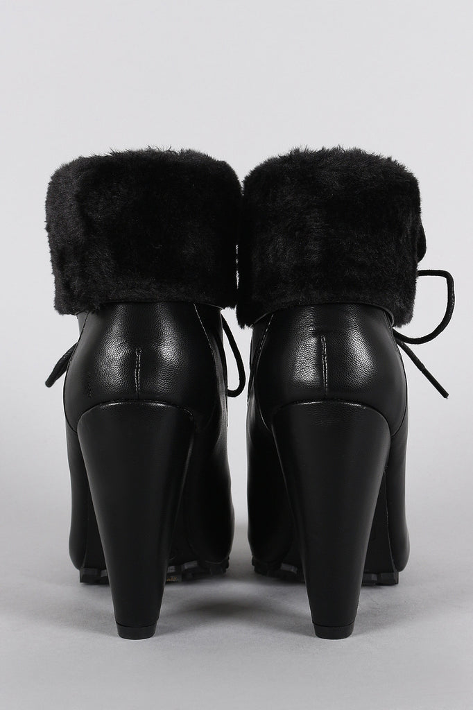 Bamboo Fold-Over Faux Fur Collar Heeled Oxford Booties